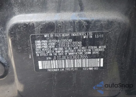 2012 Subaru Impreza 2.0I Premium from USA, damaged, VIN JF1GJAC61CH012655